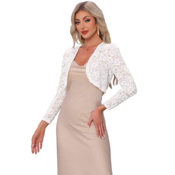 DARING DIVA Lace Bolero Shrug Sequin Detail Sheer Cardigan L White