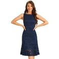 thumbnail image 1 of DARING DIVA Lace Cocktail Boat Neck Evening Sheath Dress L Dark Blue, 1 of 6