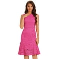 thumbnail image 1 of DARING DIVA Lace Cocktail Boat Neck Evening Sheath Dress XS Hot Pink, 1 of 6