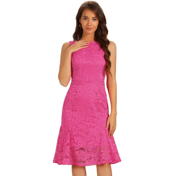 DARING DIVA Lace Cocktail Boat Neck Evening Sheath Dress XS Hot Pink