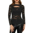 thumbnail image 1 of DARING DIVA Lace Cutout Front Long Sleeve Sheer Blouse M Black, 1 of 6