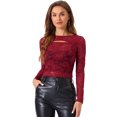 thumbnail image 1 of DARING DIVA Lace Cutout Front Long Sleeve Sheer Blouse S Burgundy, 1 of 6