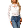thumbnail image 1 of DARING DIVA Lace Cutout Front Long Sleeve Sheer Blouse XL White, 1 of 6