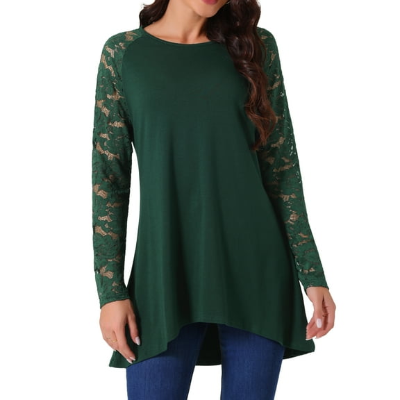 DARING DIVA Lace High Low Shirts Fall Blouse  M Dark Green