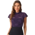 thumbnail image 1 of DARING DIVA Lace Keyhole Back Fitted Semi Sheer Top S Purple, 1 of 6