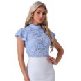thumbnail image 1 of DARING DIVA Lace Keyhole Back Fitted Semi Sheer Top XS Light Blue, 1 of 6