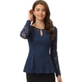 thumbnail image 1 of DARING DIVA Lace Peplum Tops Elegant Floral Lace Blouse S Dark Blue, 1 of 6