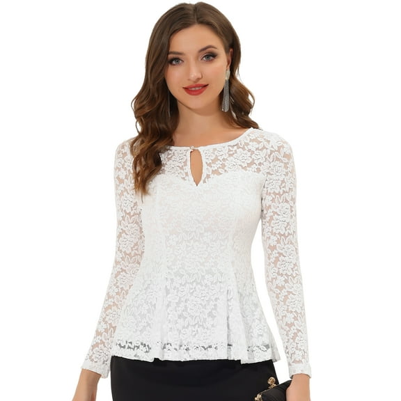 DARING DIVA Lace Peplum Tops Elegant Floral Lace Blouse XL White