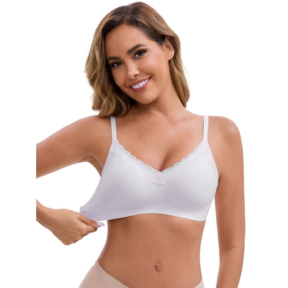DARING DIVA Lace Trim Wireless Bra Adjustable Spaghetti Straps Lift Up L Light Purple