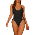 thumbnail image 1 of DARING DIVA Lace Up Criss Cross Bathing Suit XL Black, 1 of 6