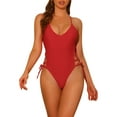 thumbnail image 1 of DARING DIVA Lace Up Criss Cross Bathing Suit XL Red, 1 of 6
