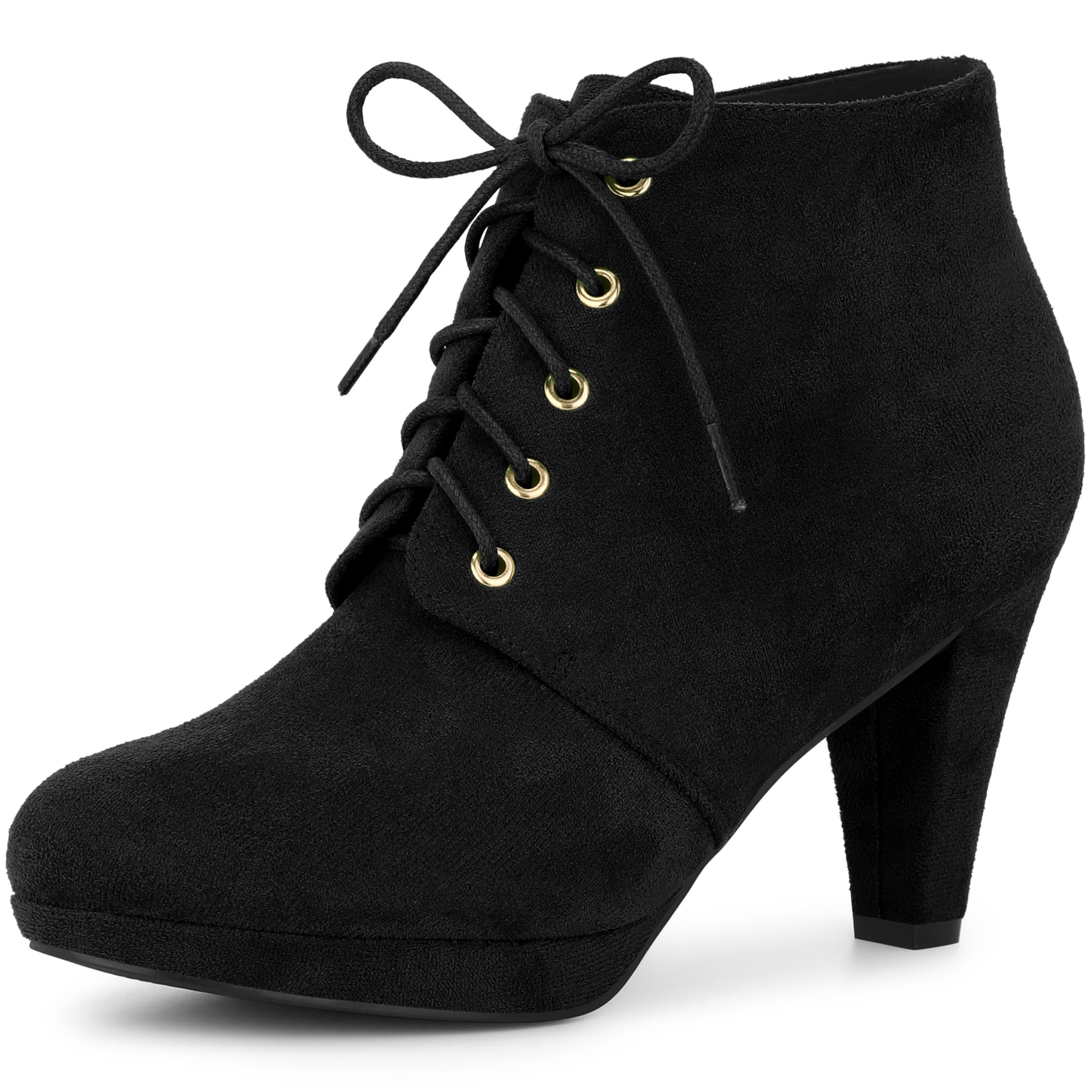 DARING DIVA Lace Up Platform Block Heels Ankle Boots Black 9