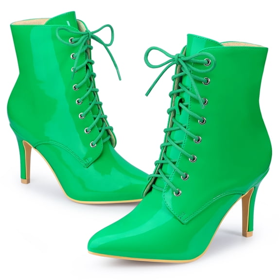 DARING DIVA Lace Up Pointed Toe and Stiletto Heel Boots Grass Green 8