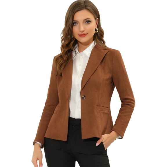 DARING DIVA Lapel Collar Long Sleeve Faux Suede Blazer 2XL Caramel
