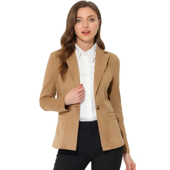 DARING DIVA Lapel Collar Long Sleeve Faux Suede Blazer 2XL Khaki