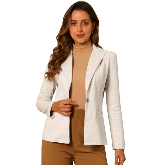 DARING DIVA Lapel Collar Long Sleeve Faux Suede Blazer L Beige