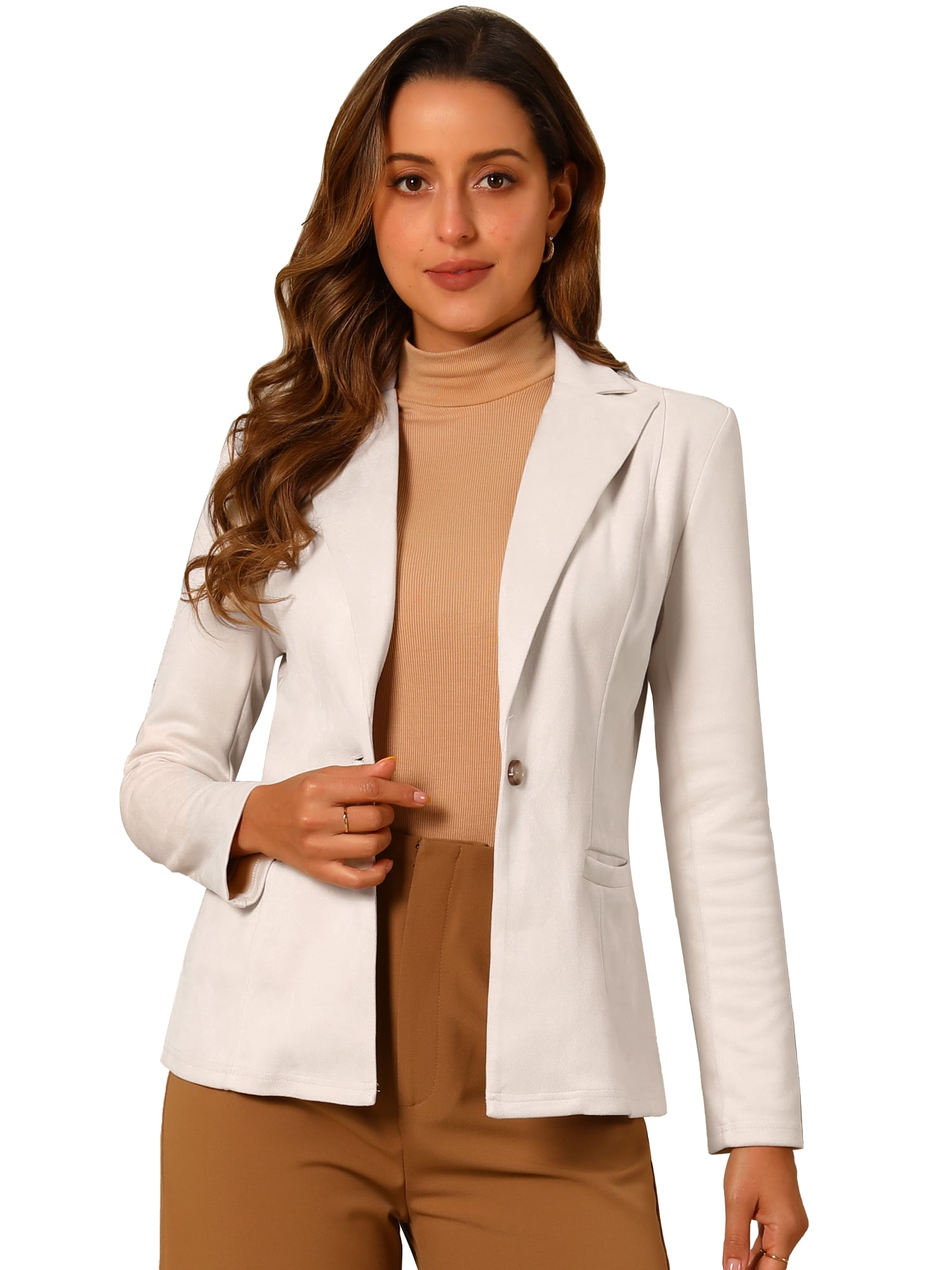 DARING DIVA Lapel Collar Long Sleeve Faux Suede Blazer XL Beige
