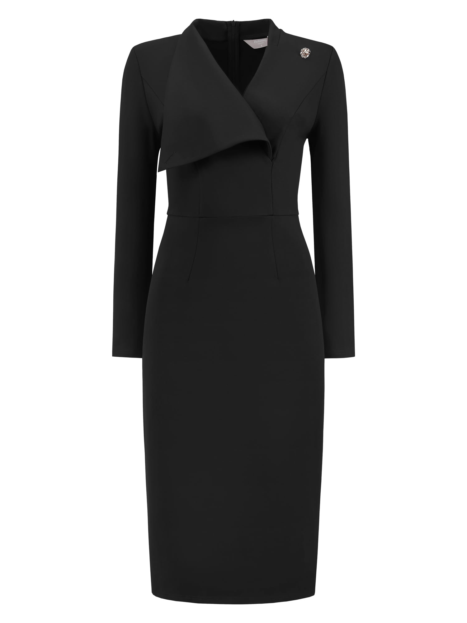DARING DIVA Women's Elegant Pencil Dress Lapel V Neck Long Sleeve Dress 2XL Black