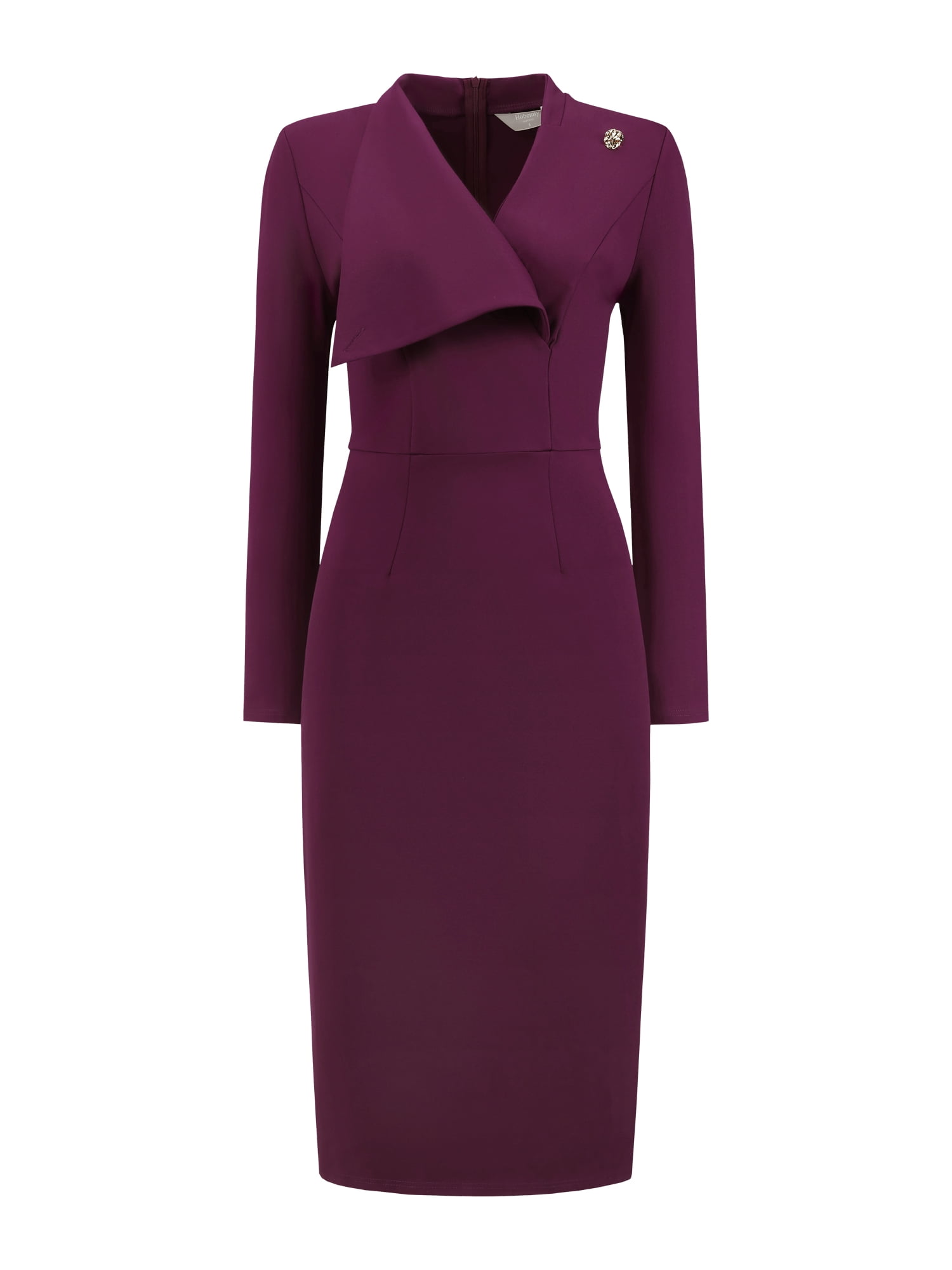 DARING DIVA Women's Elegant Pencil Dress Lapel V Neck Long Sleeve Dress M Purple