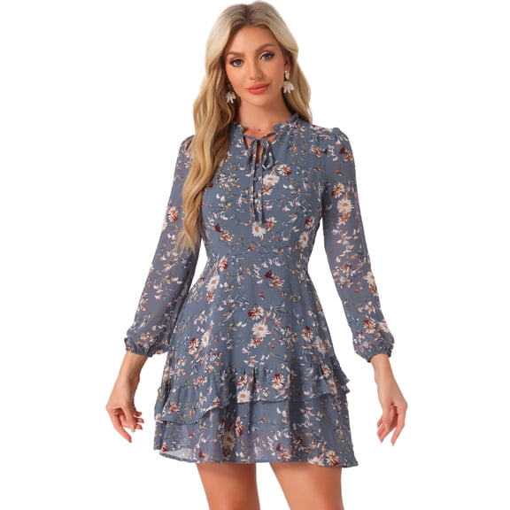 DARING DIVA Women's Layered Tiered Semi Sheer Chiffon Mini Dress L Blue Grey