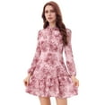 thumbnail image 1 of DARING DIVA Layered Tiered Semi Sheer Chiffon Mini Dress L Pink Floral, 1 of 7
