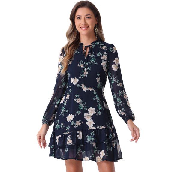 DARING DIVA Layered Tiered Semi Sheer Chiffon Mini Dress M Navy Blue