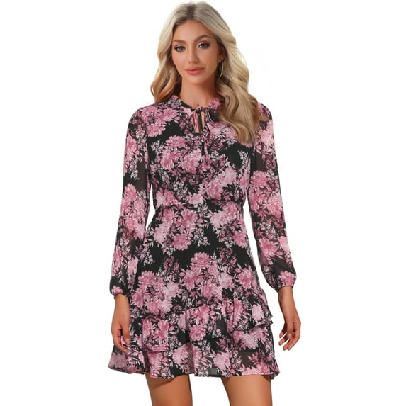 DARING DIVA Layered Tiered Semi Sheer Chiffon Mini Dress S Black Pink