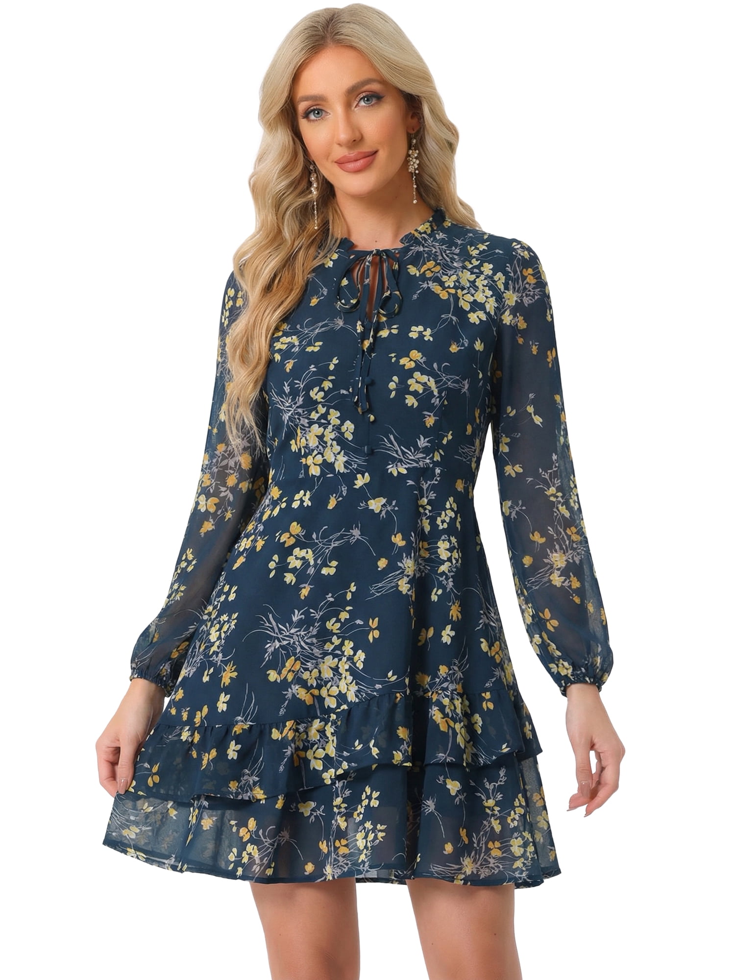 DARING DIVA Women's Layered Tiered Semi Sheer Chiffon Mini Dress S Dark Blue