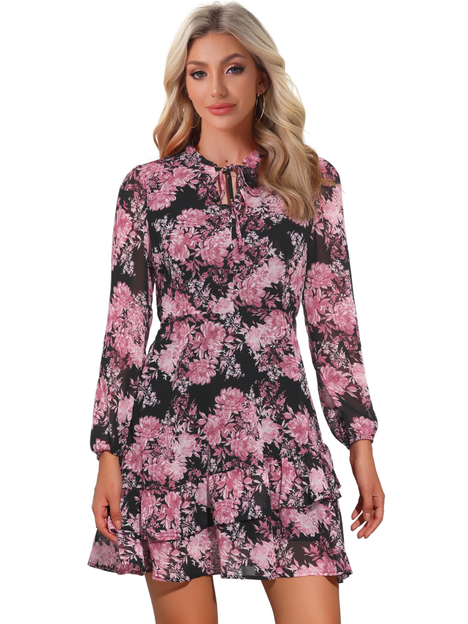 DARING DIVA Women's Layered Tiered Semi Sheer Chiffon Mini Dress XS Black Pink