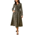 thumbnail image 1 of DARING DIVA Women's Leopard Print Long Sleeve Ruffle Tie Dress M Brown, 1 of 6