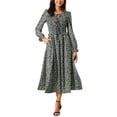 thumbnail image 1 of DARING DIVA Women's Leopard Print Long Sleeve Ruffle Tie Dress S Black, 1 of 6