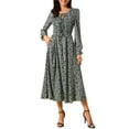 thumbnail image 1 of DARING DIVA Leopard Print Long Sleeve Ruffle Tie V Neck Midi Dress S Black, 1 of 7