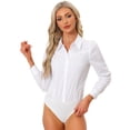 thumbnail image 1 of DARING DIVA Leotard Shirt Collared Button Down Long Sleeves Bodysuit XS White, 1 of 6