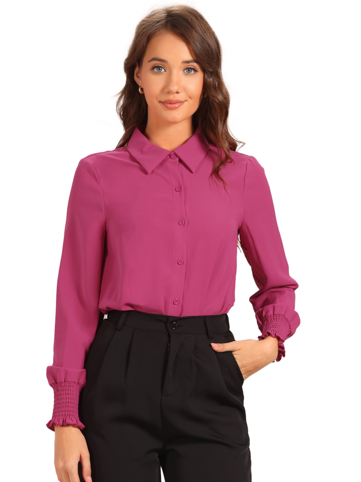 DARING DIVA Leotard Shirt Collared Dressy Bodysuit Top M Fuschia