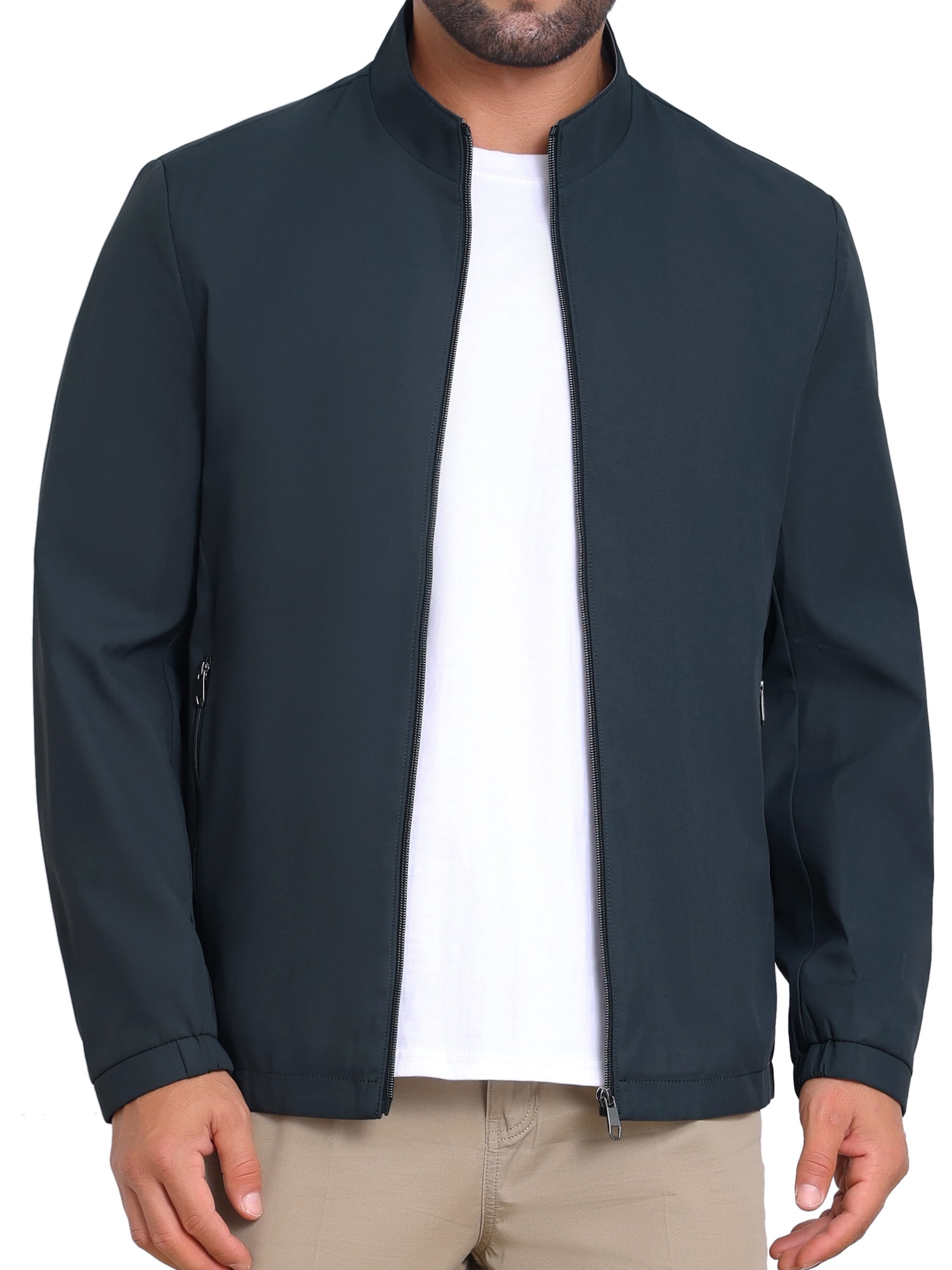 DARING DIVA Lightweight Stand Collar Full Zip Up Golf Bomber Jacket L Dark Blue
