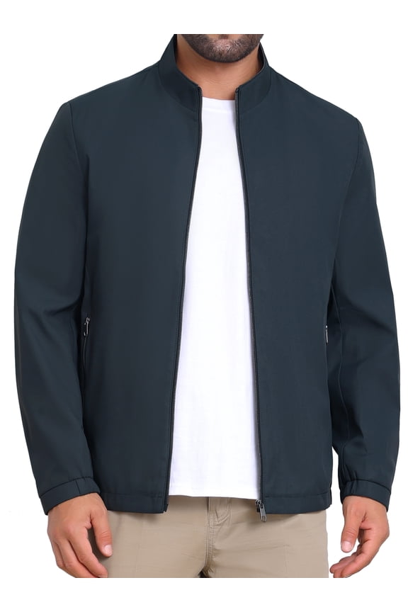 Lightweight Stand Collar Full Zip Up Golf Bomber Jacket L Dark Blue