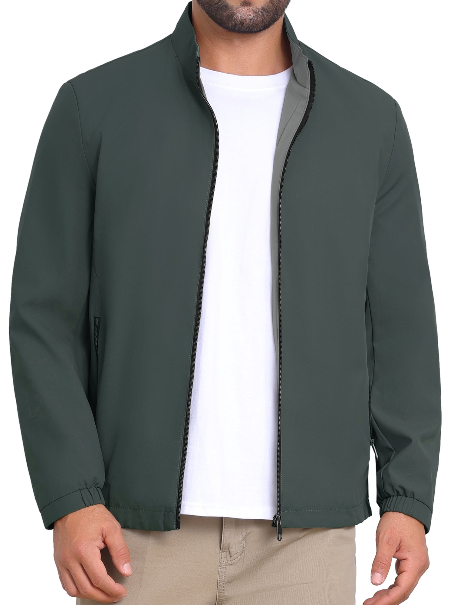 DARING DIVA Lightweight Stand Collar Full Zip Up Golf Bomber Jacket M Dark Green