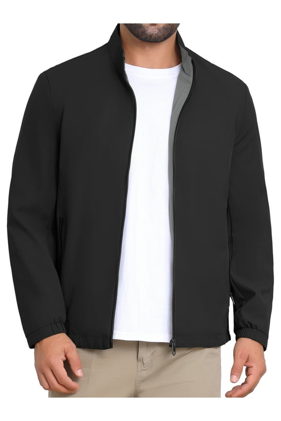 Lightweight Stand Collar Full Zip Up Golf Bomber Jacket S Black