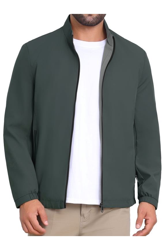 Lightweight Stand Collar Full Zip Up Golf Bomber Jacket S Dark Green