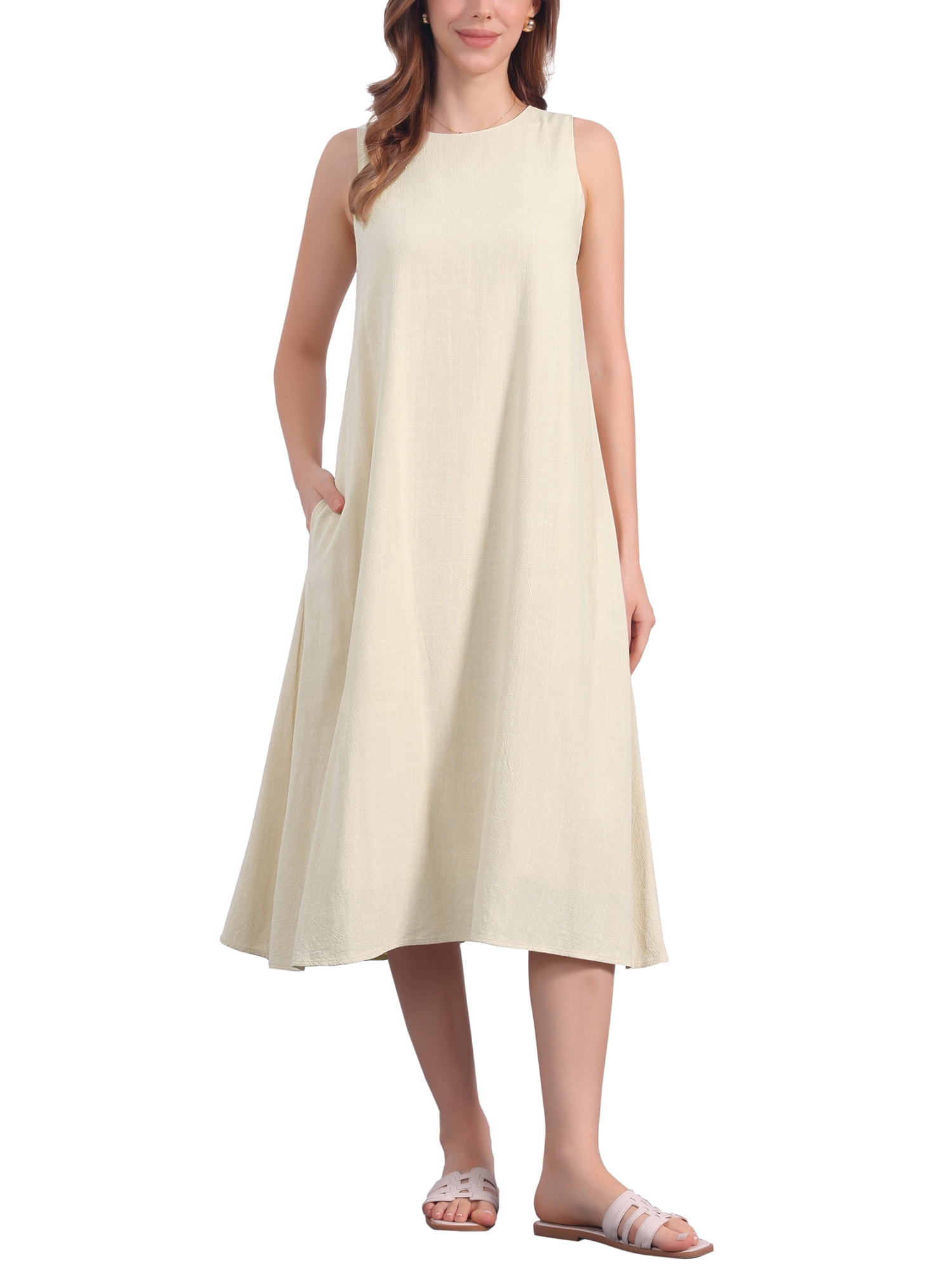 DARING DIVA Linen Sleeveless Dress M Apricot