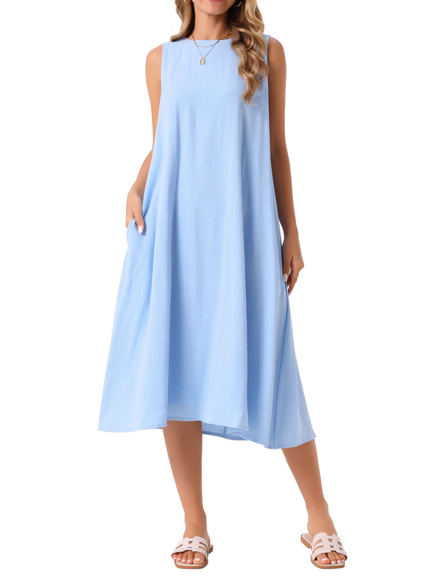 DARING DIVA Linen Sleeveless Dress XL Blue