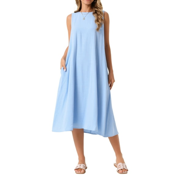 DARING DIVA Linen Sleeveless Dress XL Blue