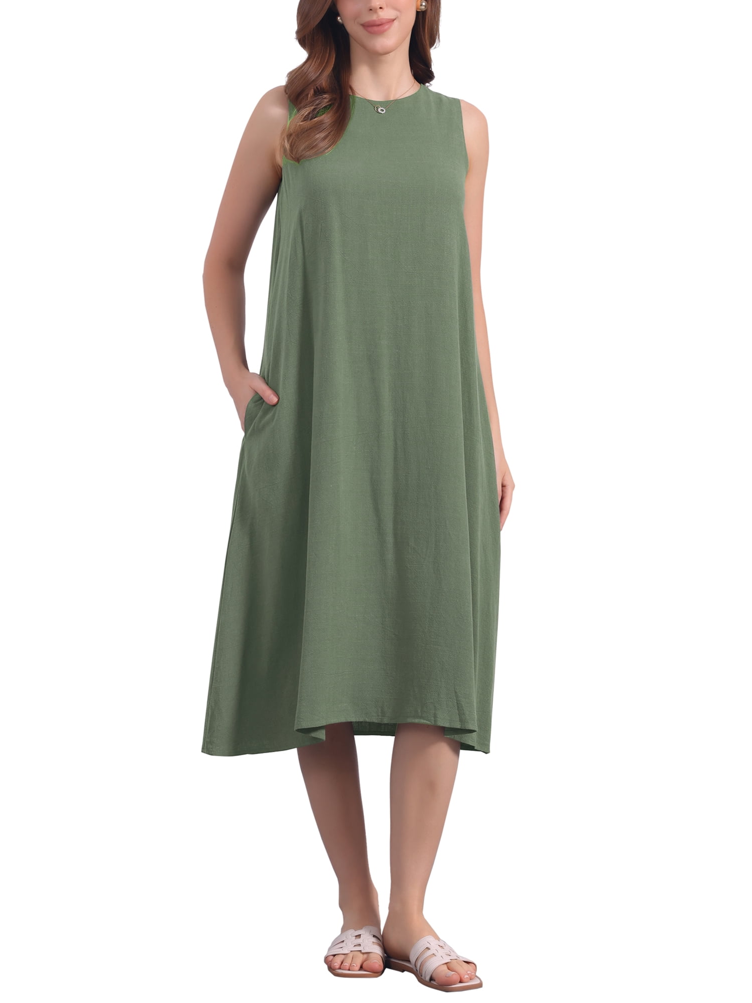 DARING DIVA Linen Sleeveless Dress XL Green