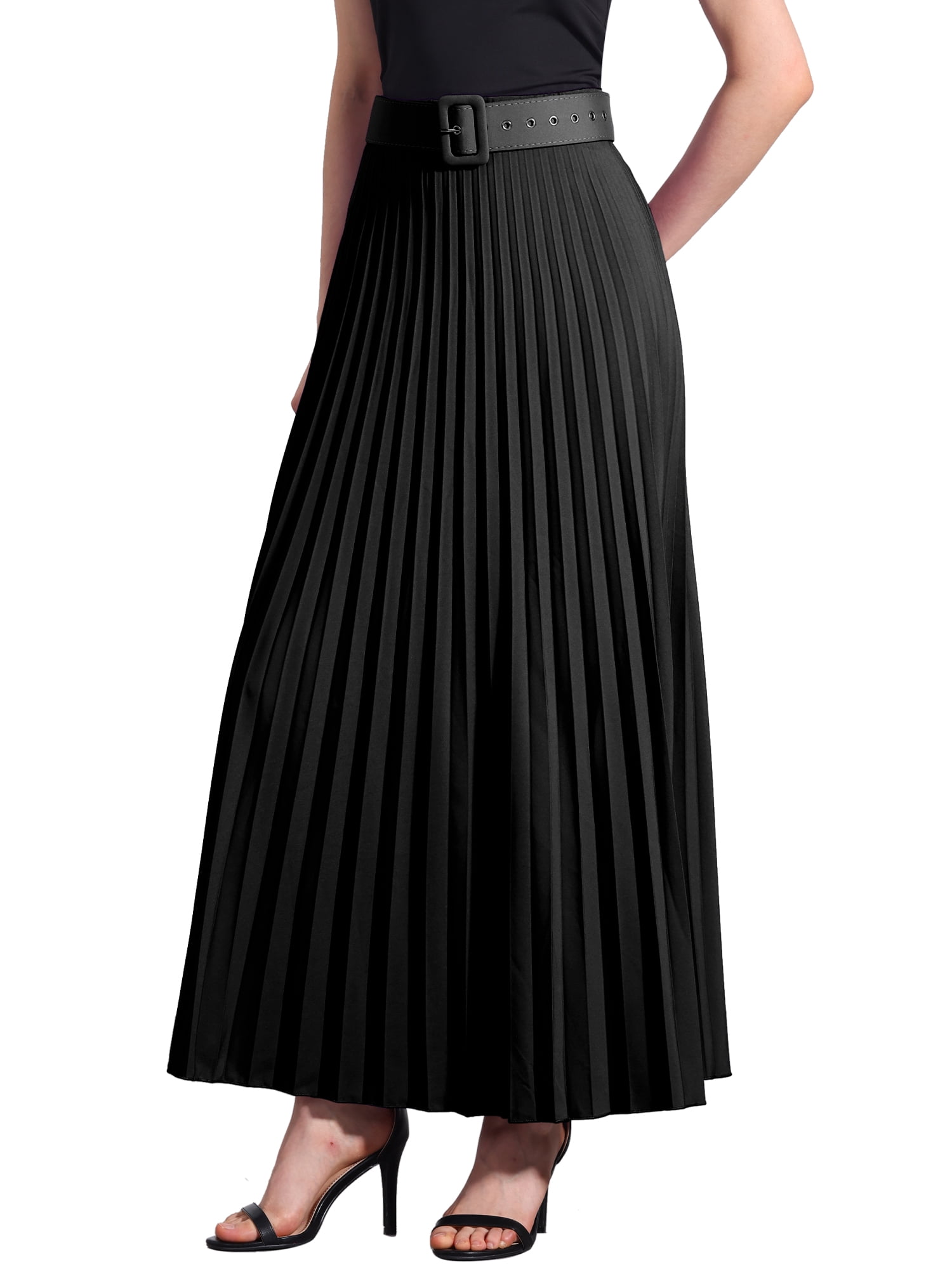 DARING DIVA Women's Elegnat Elastic High Waist Flowy A-Line Maxi Skirt 2XL Black