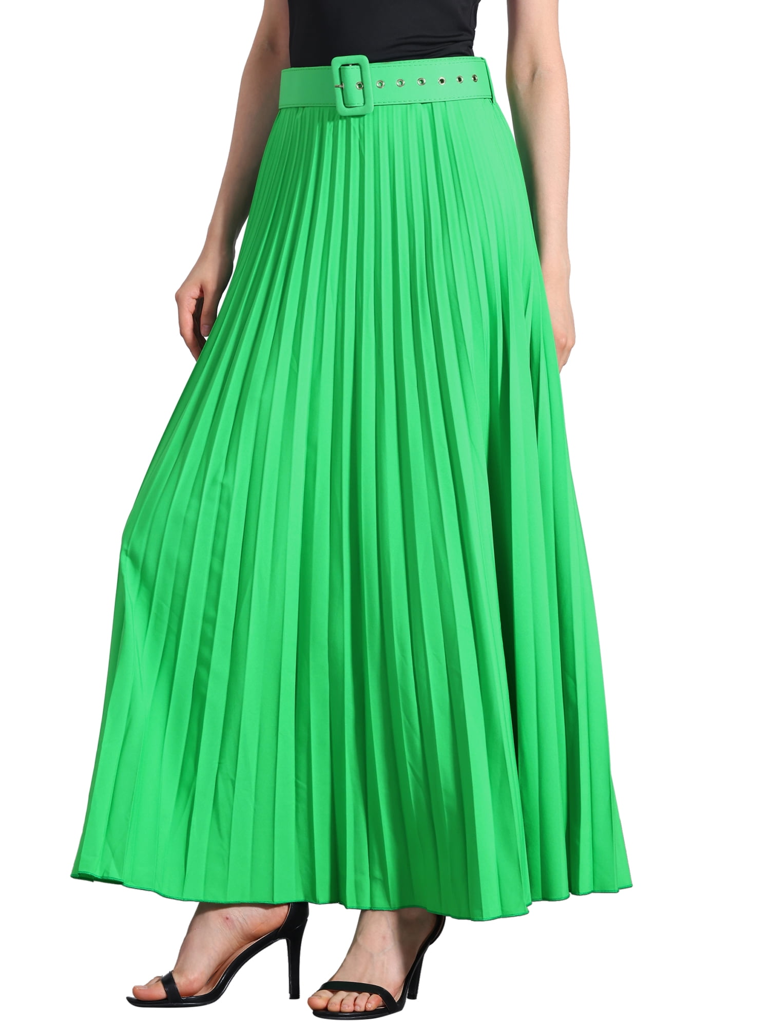 DARING DIVA Women's Elegnat Elastic High Waist Flowy A-Line Maxi Skirt 2XL Green