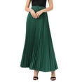 thumbnail image 1 of DARING DIVA Long Pleated Skirt for Women's Elastic High Waist A-line Maxi 3XL Dark Green, 1 of 6
