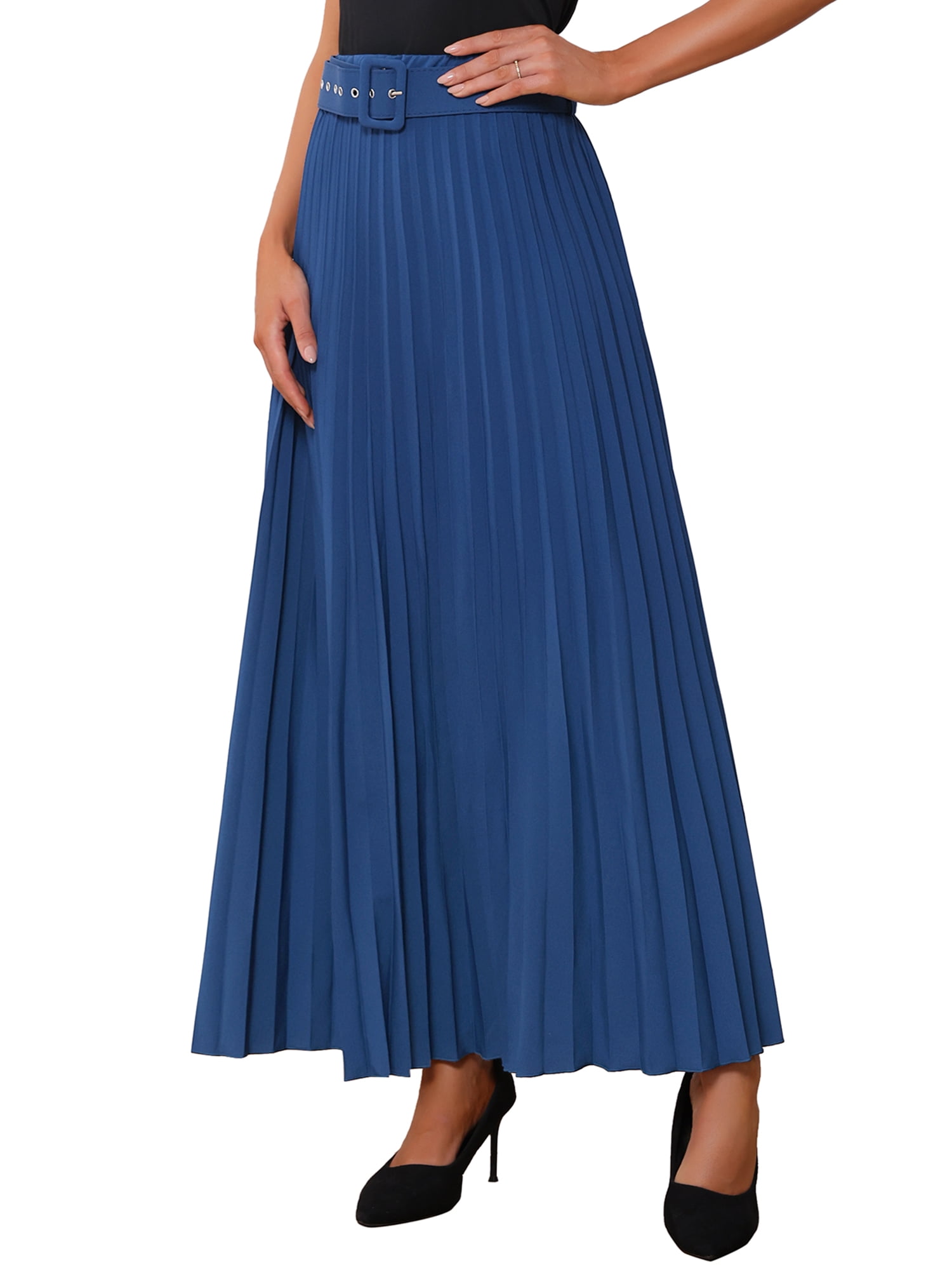 DARING DIVA Women's Elegnat Elastic High Waist Flowy A-Line Maxi Skirt 3XL Navy Blue