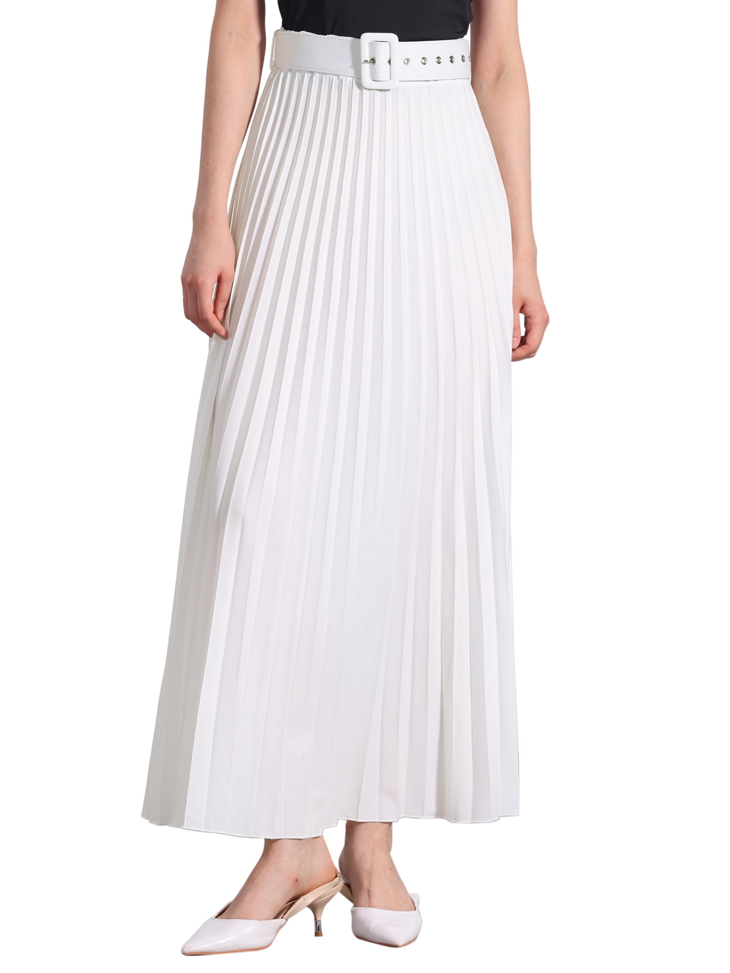 DARING DIVA Women's Elegnat Elastic High Waist Flowy A-Line Maxi Skirt 3XL White