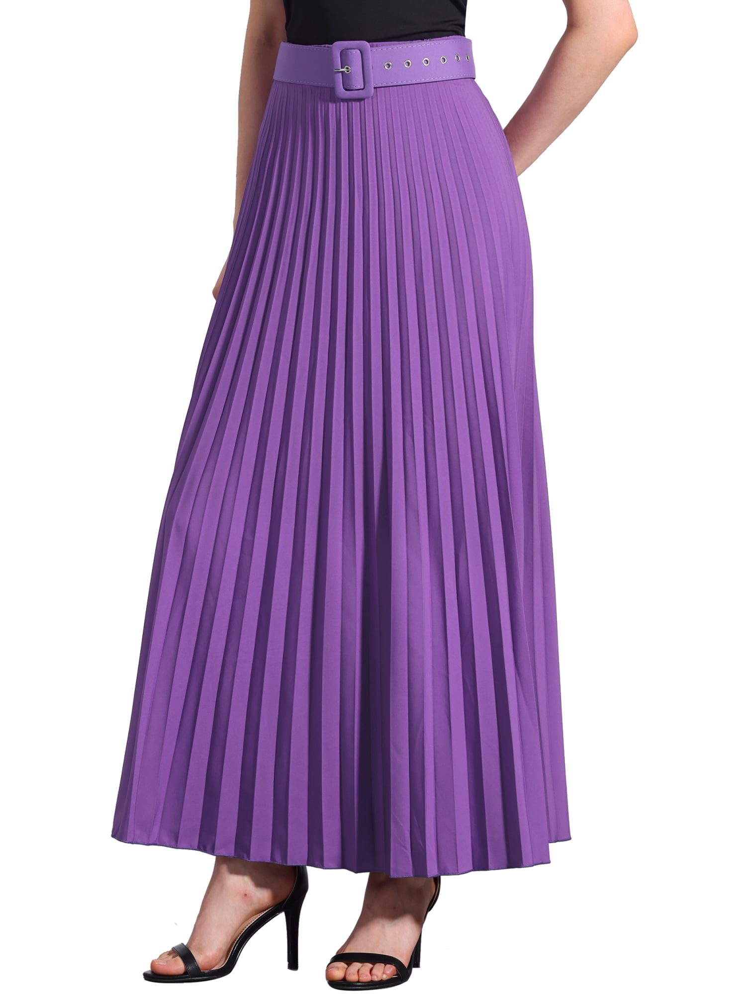 DARING DIVA Women's Elegnat Elastic High Waist Flowy A-Line Maxi Skirt L Purple