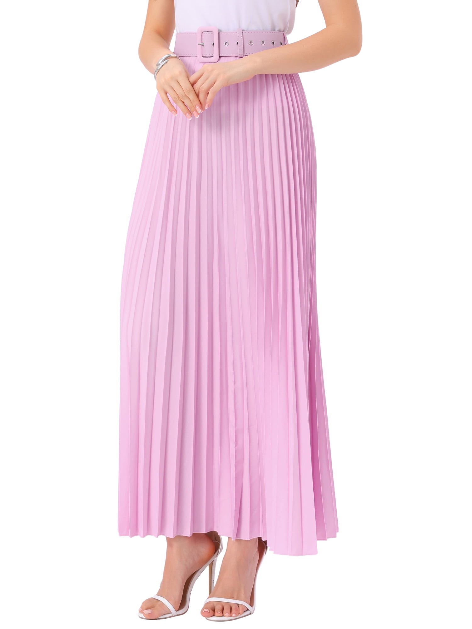 DARING DIVA Women's Elegnat Elastic High Waist Flowy A-Line Maxi Skirt M Rose Pink